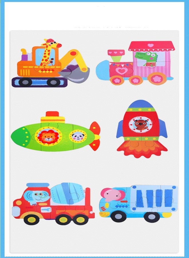 PLUSPOINT 6-in-1 Toddler Fun Cartoon Animals,Transport,Birds,Insects Jigsaw Early Educational Toy Puzzle Game Box for Kids Gift (Transport) - Image 2